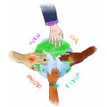 hands on a globe with the words Turn our world around