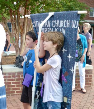 children with banner